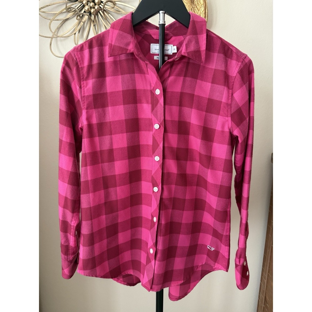 Vineyard Vines Performance Relaxed Button Down Shirt Pink Plaid Women's Size 00
